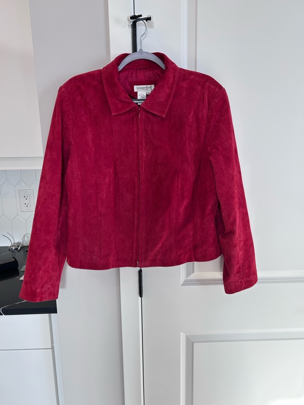 Vintage Coldwater Creek Red Suede Leather Jacket Zip Up Classic 90s Minimalist